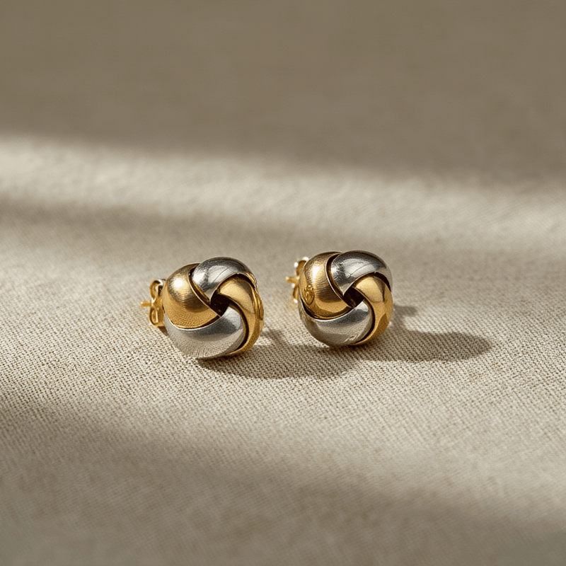 Brincos Nó Bicolor em Ouro 19kl (1.2cm) - Loja do Ouro