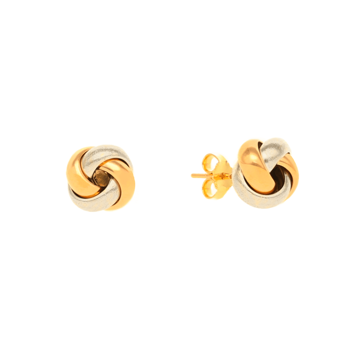 Pendientes de nudo bicolor en oro 19kl (1 cm) - Gold Store Premium