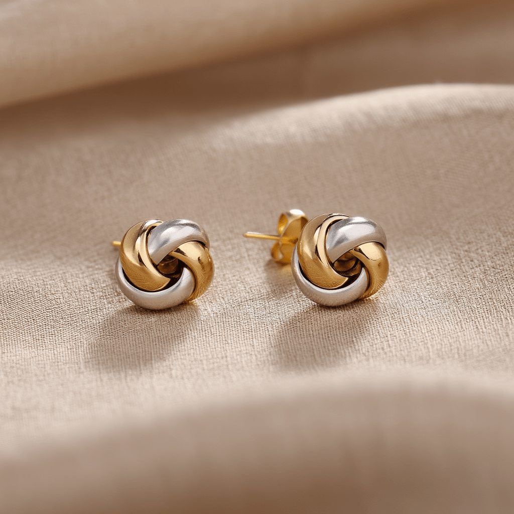 Pendientes de nudo bicolor en oro 19kl (1 cm) - Gold Store Premium