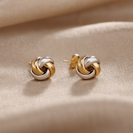 Brincos Nó Bicolor em Ouro 19kl (1cm) - Loja do Ouro