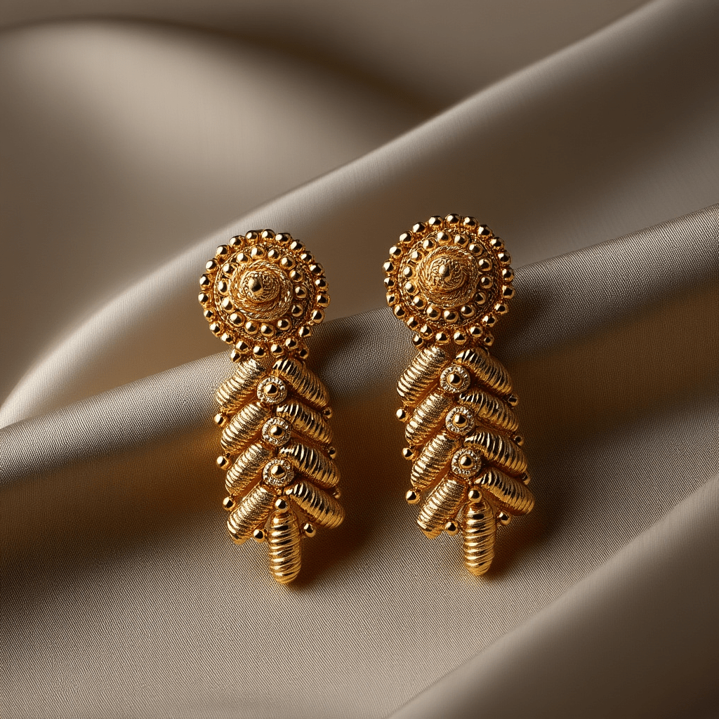 Brincos Pendente em Ouro 19kl com Casulos e Granitos - Loja do Ouro