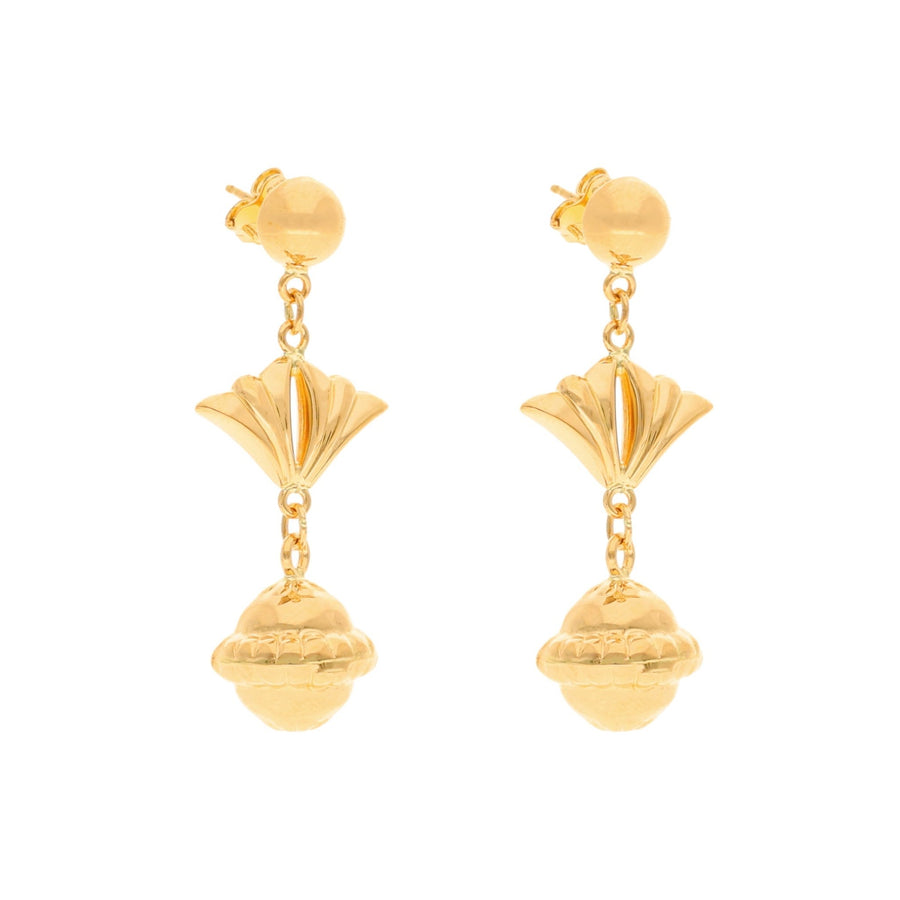 Pendientes colgantes de oro de 19 kl con bola y abanico - Gold Store Premium