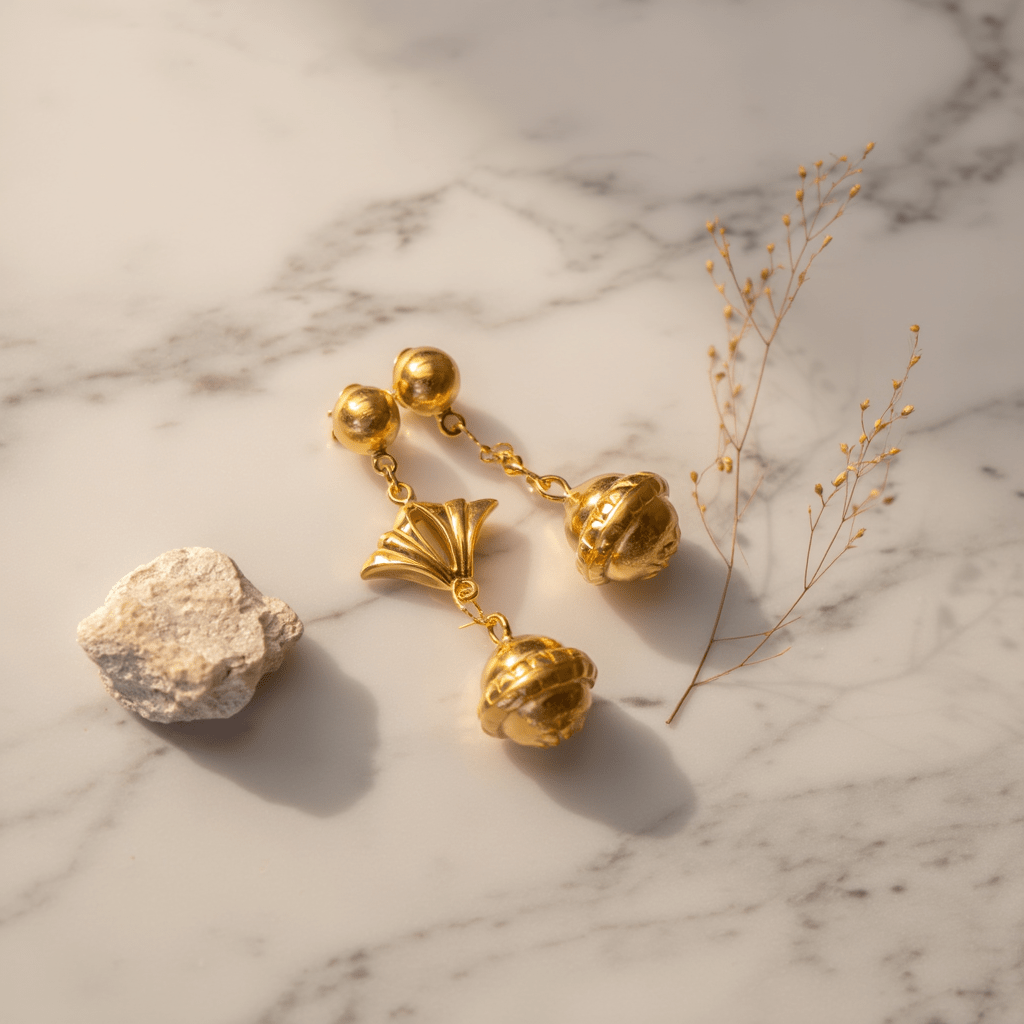 Brincos Pendentes em Ouro 19kl com Bola e Leque - Loja do Ouro