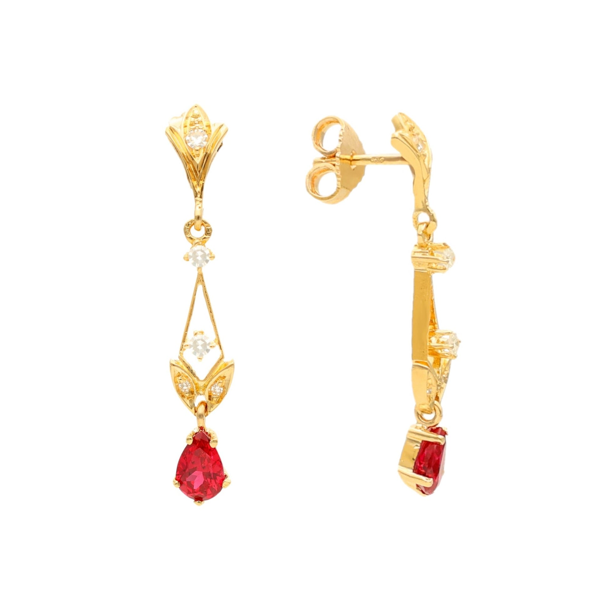 Brincos Pendentes em Ouro 19kl com Rubi e Diamantes (3.2cm) - Loja do Ouro