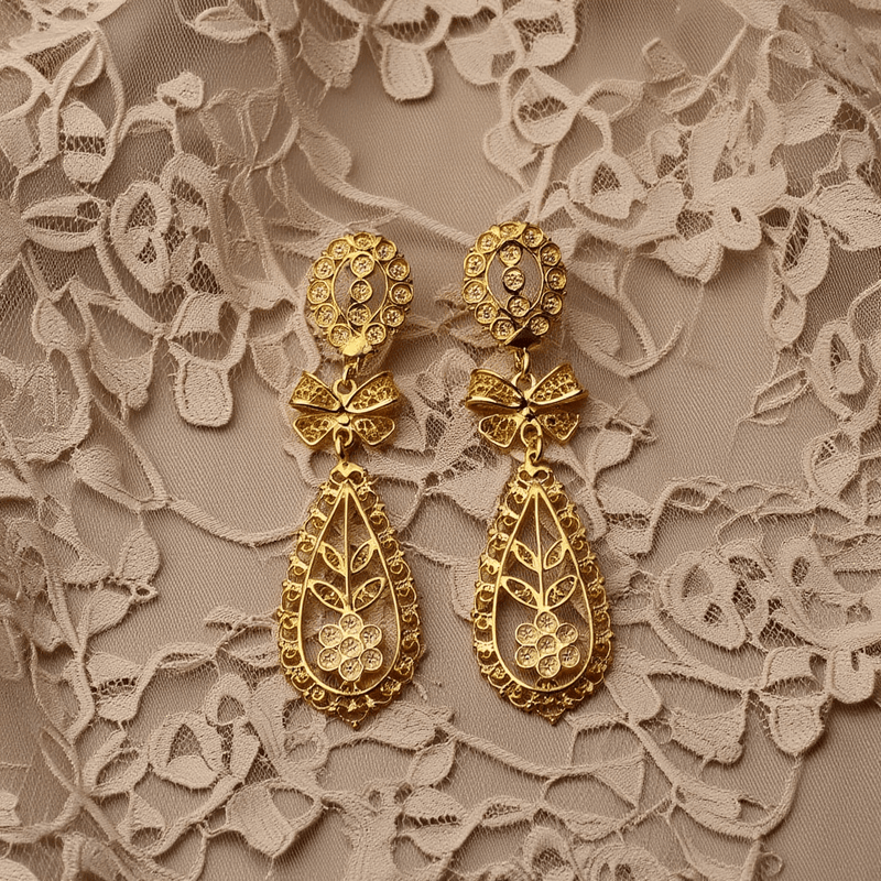 Brincos Portuguesa em Prata Dourada (5.8cm) - Loja do Ouro