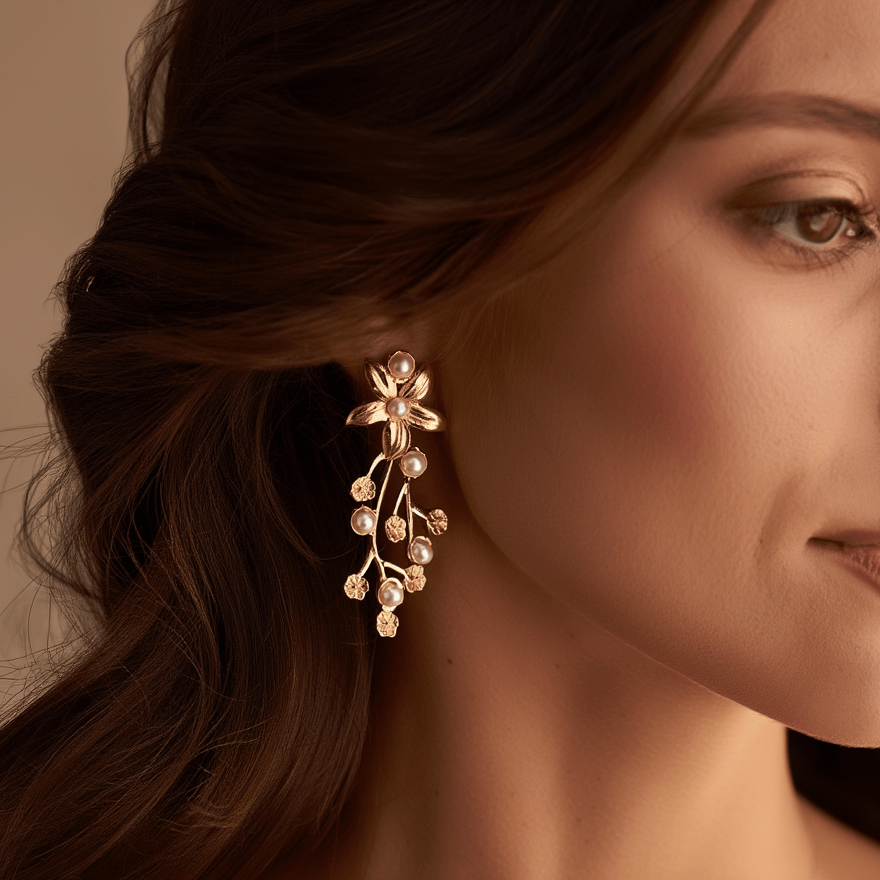 Brincos Primavera em Prata Dourada (5cm) - Loja do Ouro