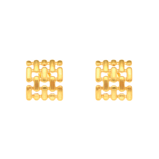 Brincos Quadrados Corrente em Prata Dourada - Loja do Ouro