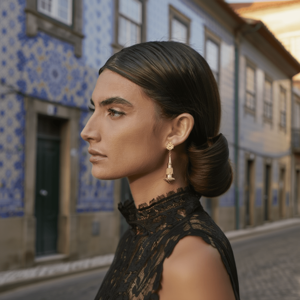 Brincos Renda de Luz em Prata Dourada (5cm) - Loja do Ouro