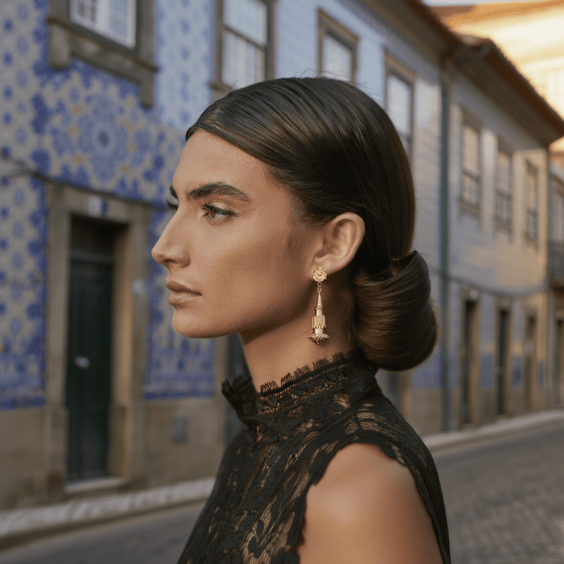 Brincos Renda de Luz em Prata Dourada (5cm) - Loja do Ouro