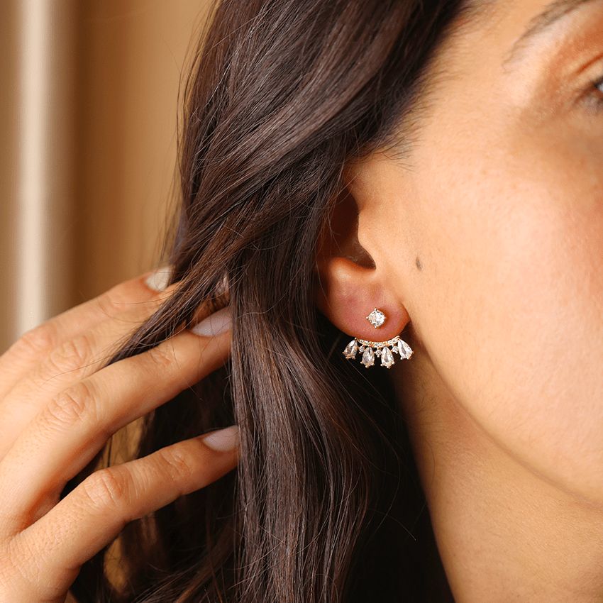 Brincos Selene em Prata Dourada com Pendentes e Zircónias - Loja do Ouro