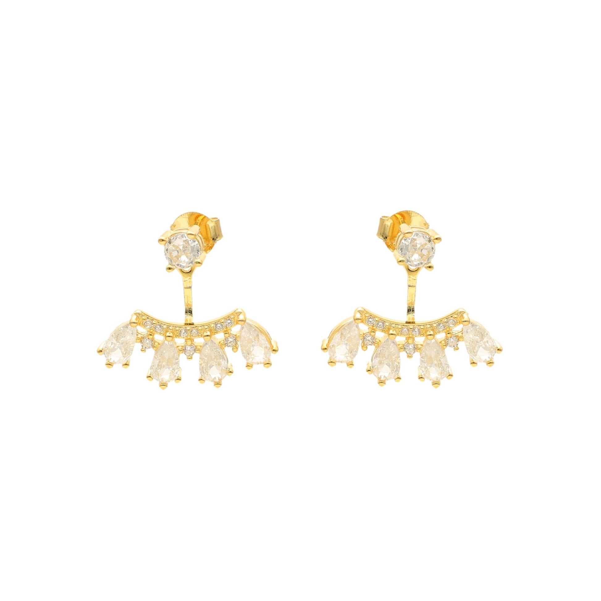 Brincos Selene em Prata Dourada com Pendentes e Zircónias - Loja do Ouro