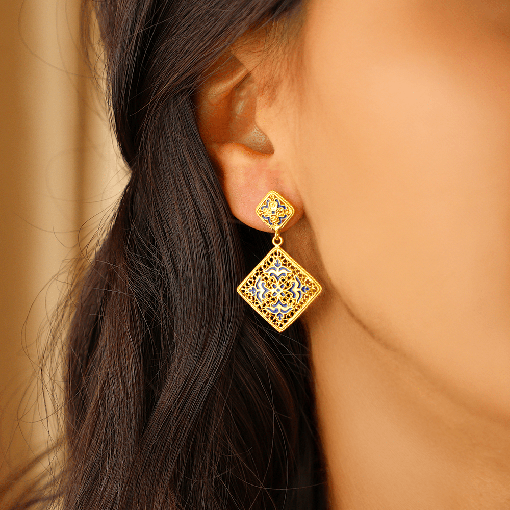 Brincos Sonhos de Alfama em Prata Dourada - Loja do Ouro