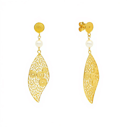 Brincos Sopro de Viana em Prata Dourada (6.2cm) - Loja do Ouro