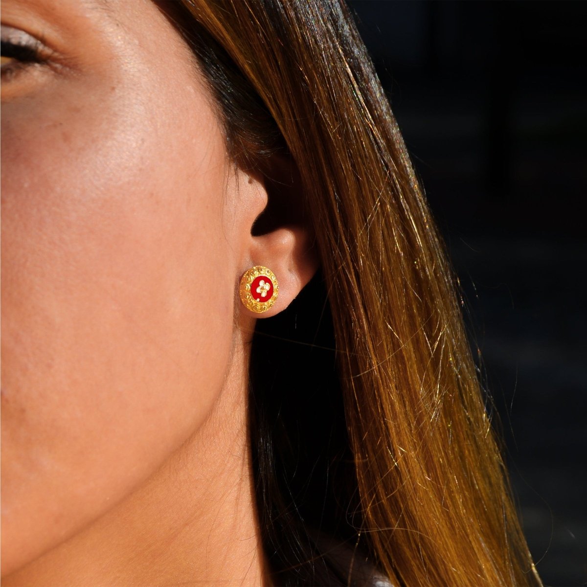 Brincos Tradição em Prata Dourada e Esmalte Vermelho - Loja do Ouro