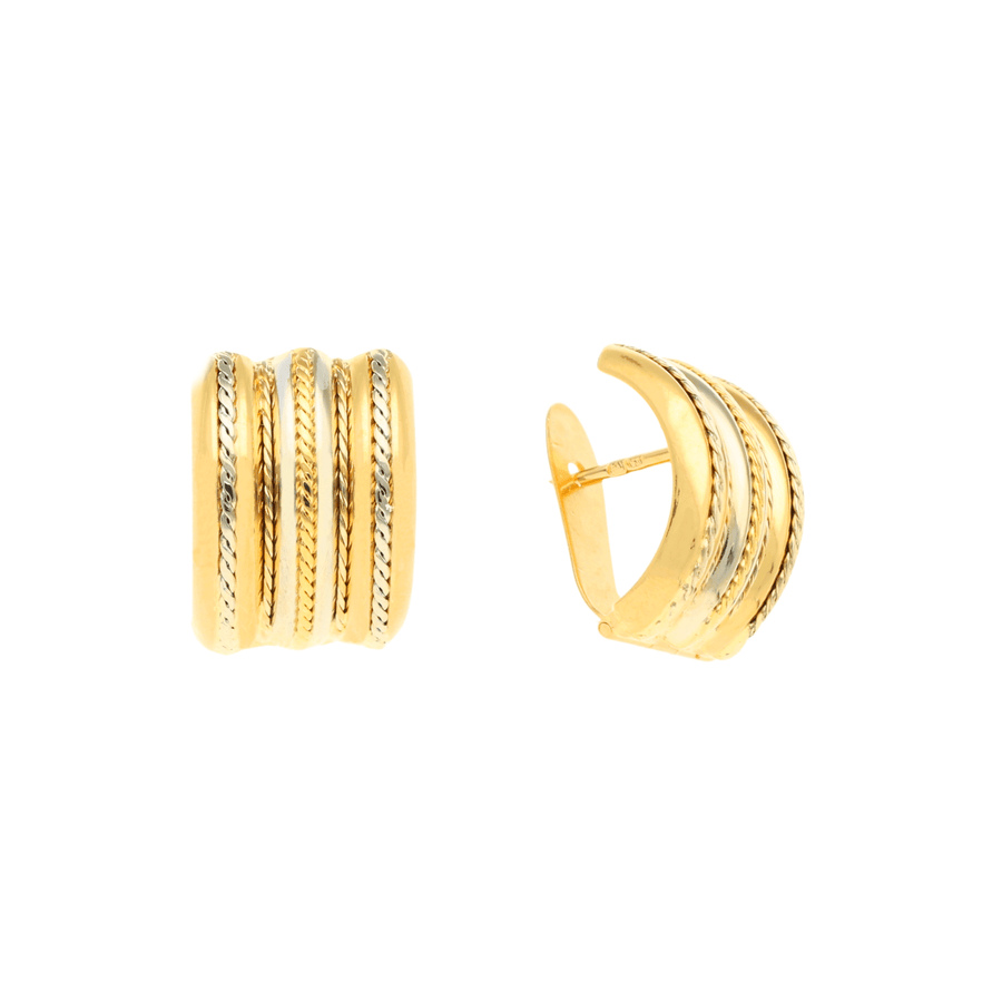Pendientes de tres filas en oro bicolor 19kl y efecto cuerda - Gold Store Premium