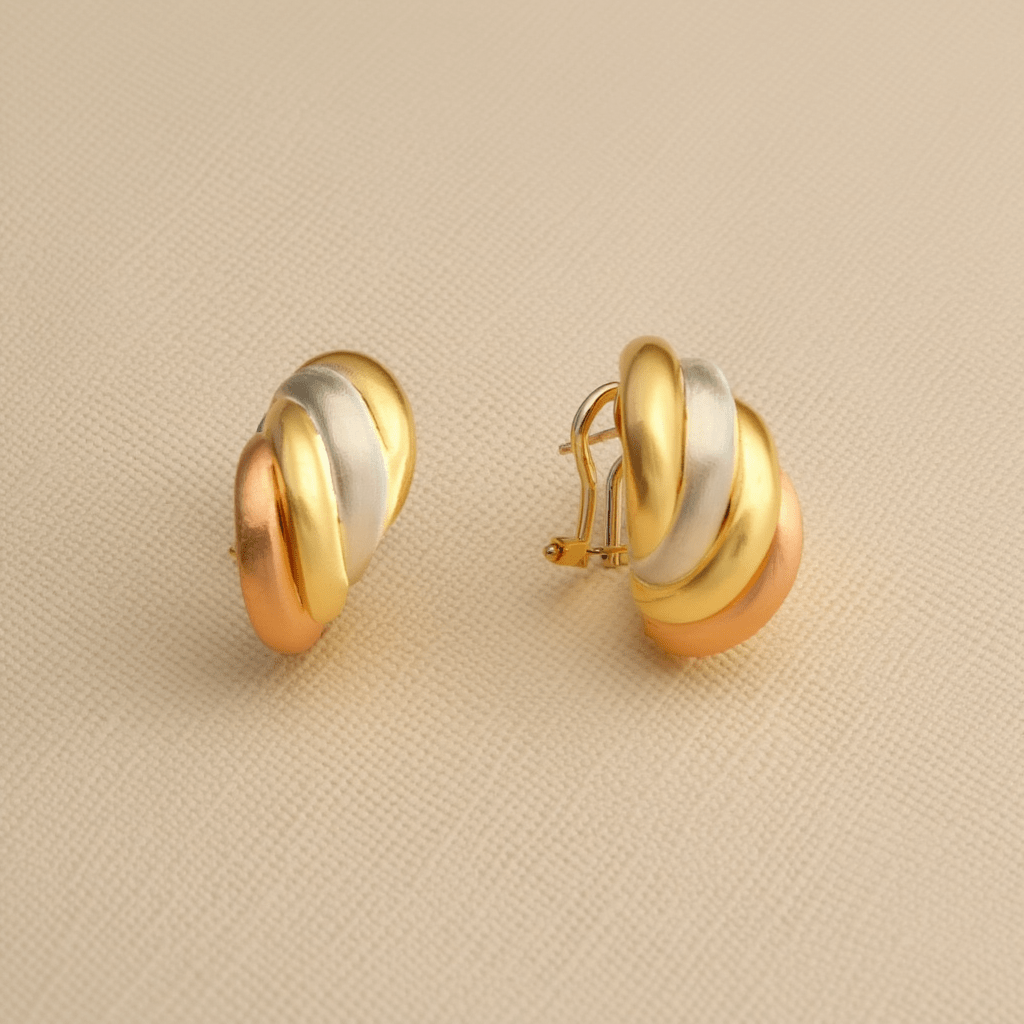 Pendientes tricolor de tres filas en oro 19kl (2
