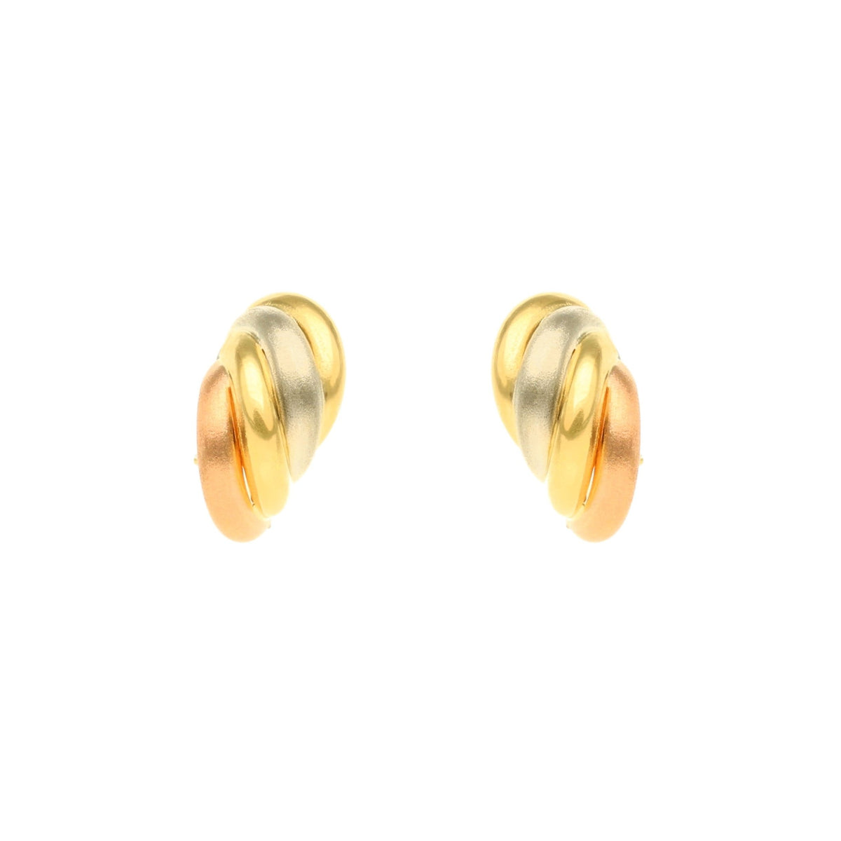 Pendientes tricolor de tres filas en oro 19kl (2