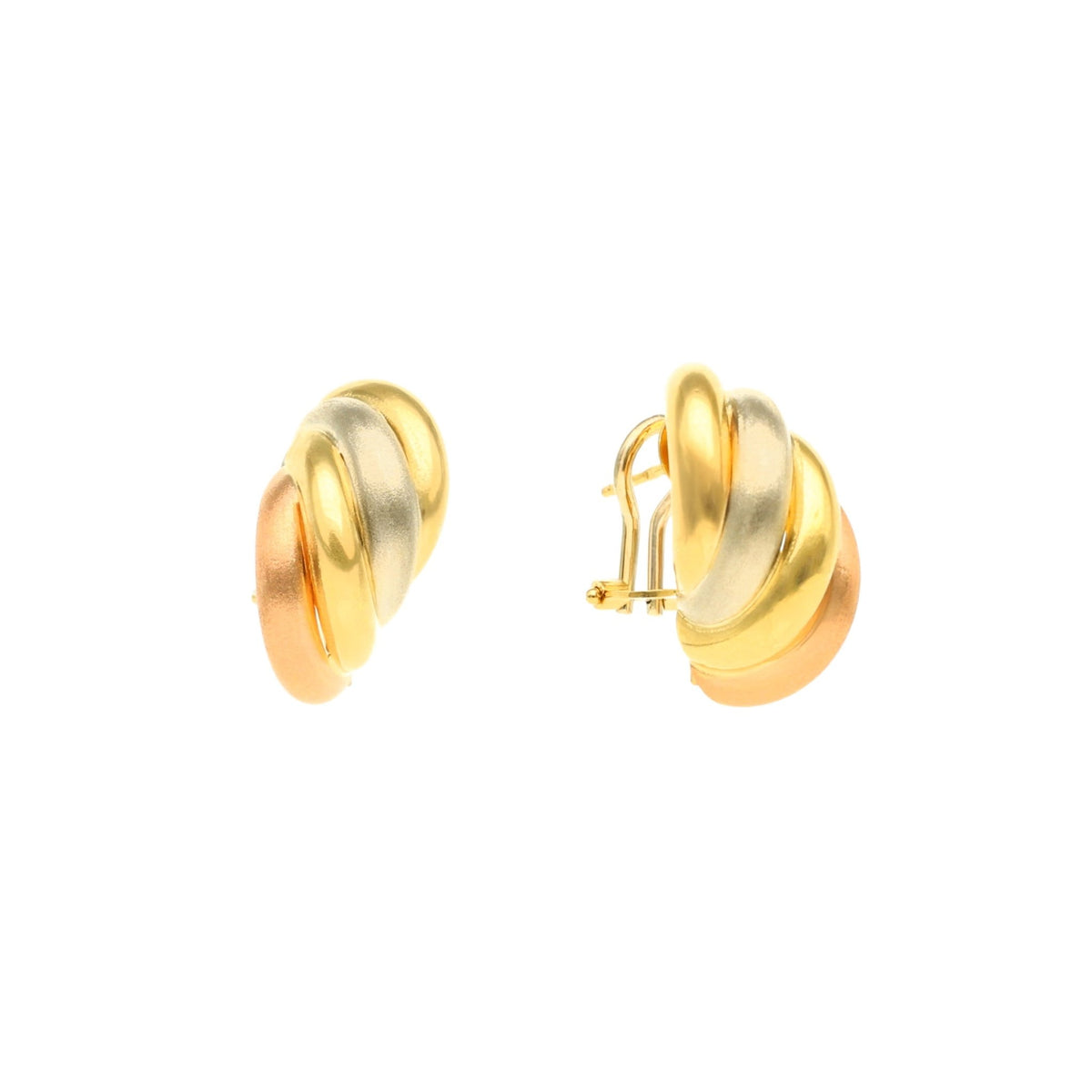 Pendientes tricolor de tres filas en oro 19kl (2