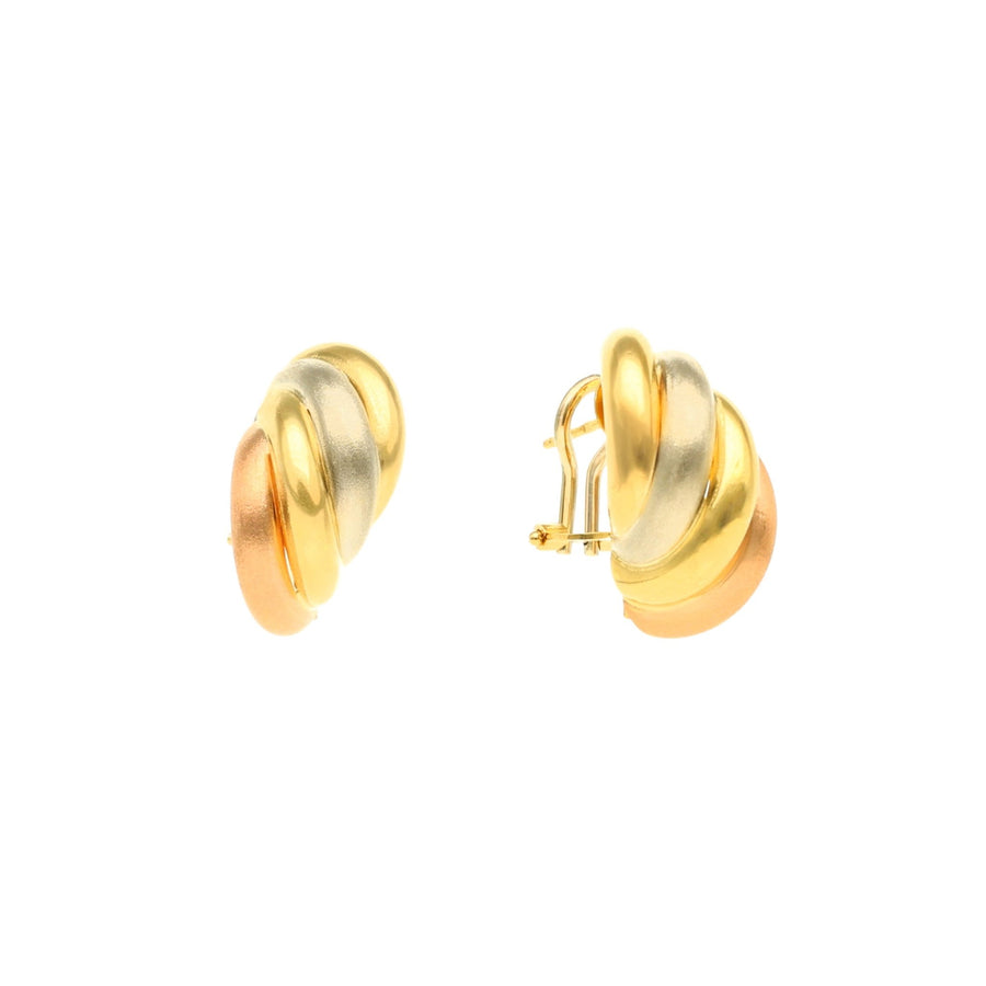 Pendientes tricolor de tres filas en oro 19kl (2