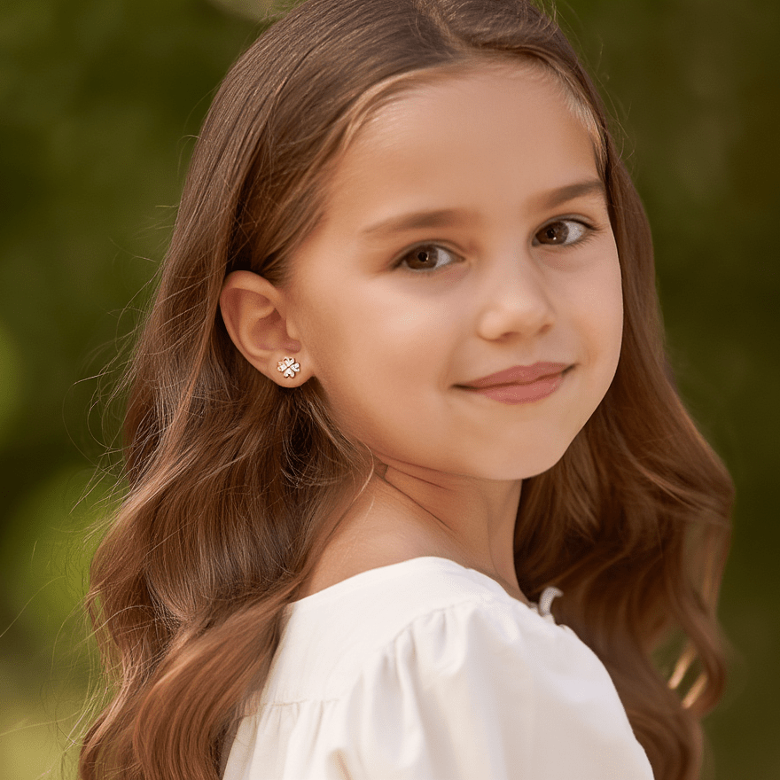 Brincos Trevo em Ouro 19kl com Zircónias (0.9cm) - Loja do Ouro