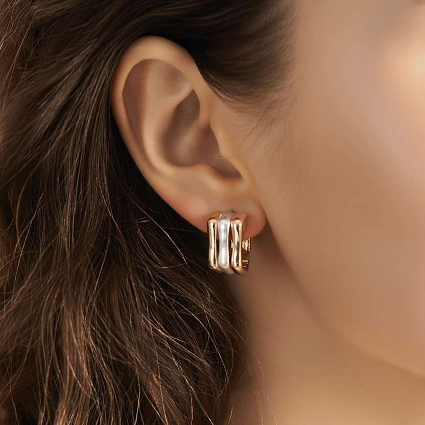 Brincos Tricolor em Ouro 19kl - Loja do Ouro