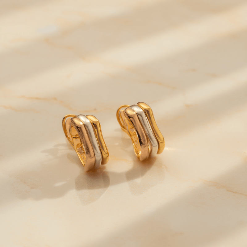 Brincos Tricolor em Ouro 19kl - Loja do Ouro