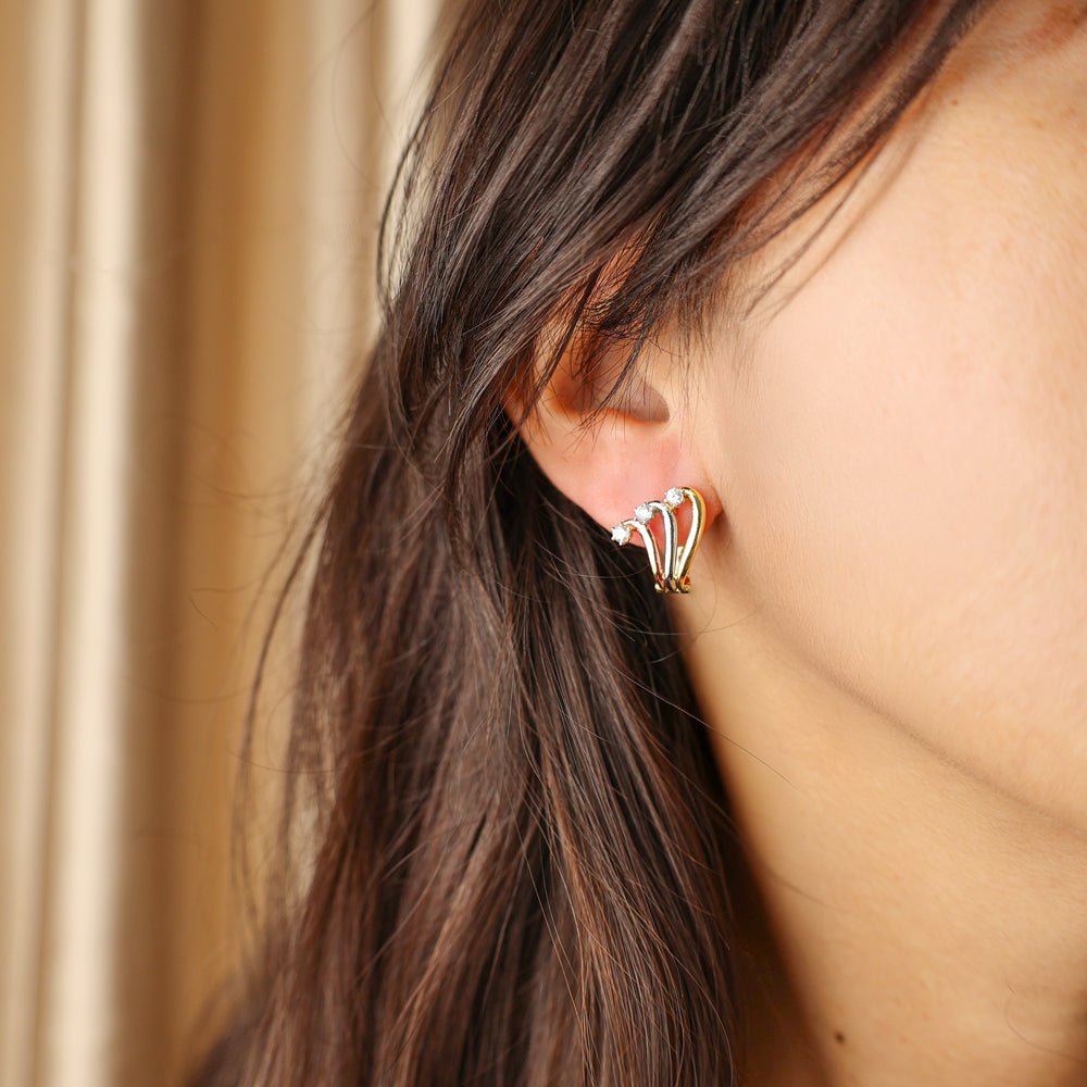 Brincos Tricolor em Ouro 19kl com Zircónias - Loja do Ouro