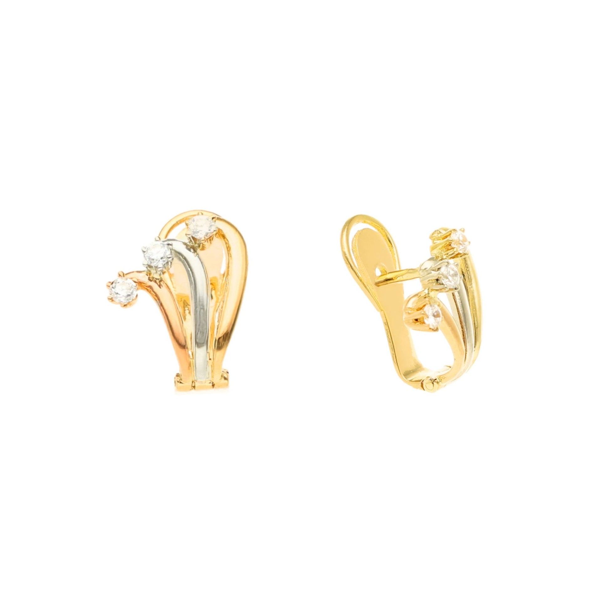 Brincos Tricolor em Ouro 19kl com Zircónias - Loja do Ouro