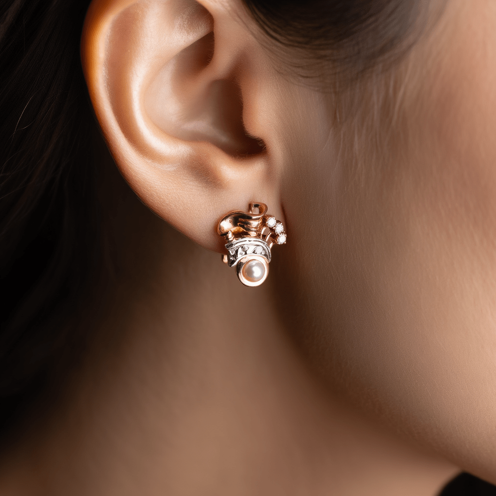 Pendientes vintage en oro 19kl con perlas y circonia (1