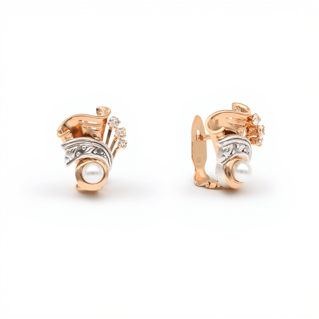 Pendientes vintage en oro 19kl con perlas y circonia (1