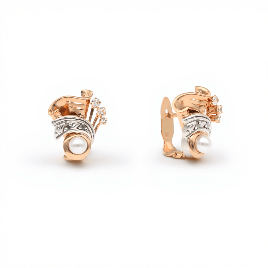 Pendientes vintage en oro 19kl con perlas y circonia (1