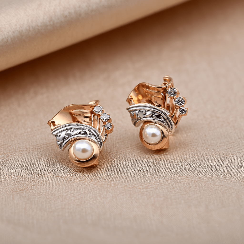 Pendientes vintage en oro 19kl con perlas y circonia (1