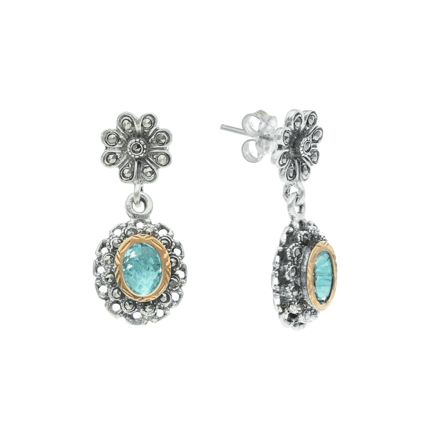 Brincos Vintage em Prata com Pedra Azul Clara - Loja do Ouro