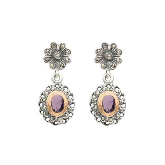 Brincos Vintage em Prata com Pedra Roxa - Loja do Ouro