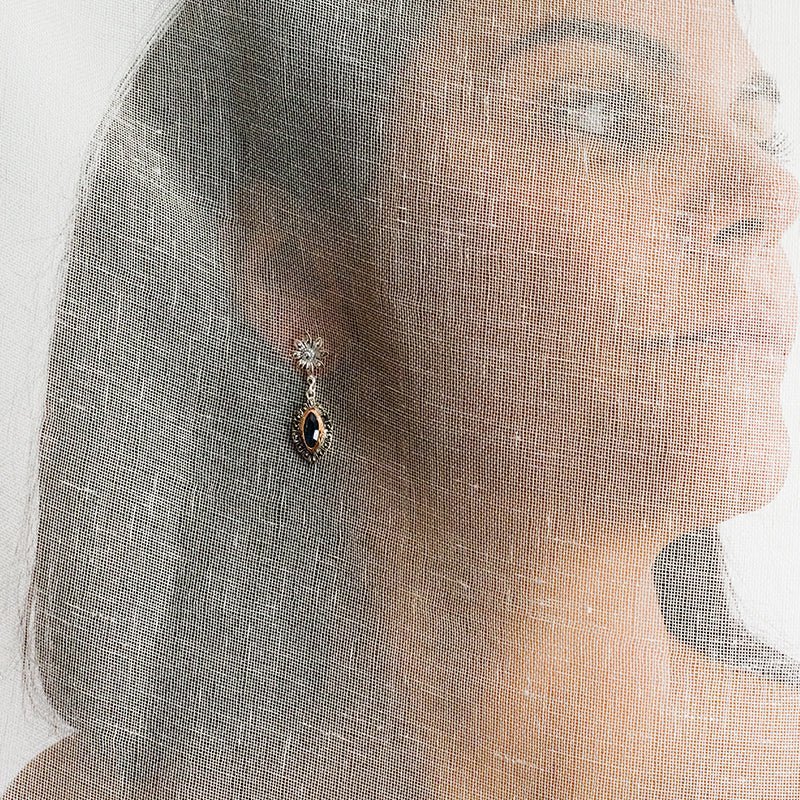 Brincos Vintage Floral em Prata com Marcassites e Pedra Azul - Loja do Ouro