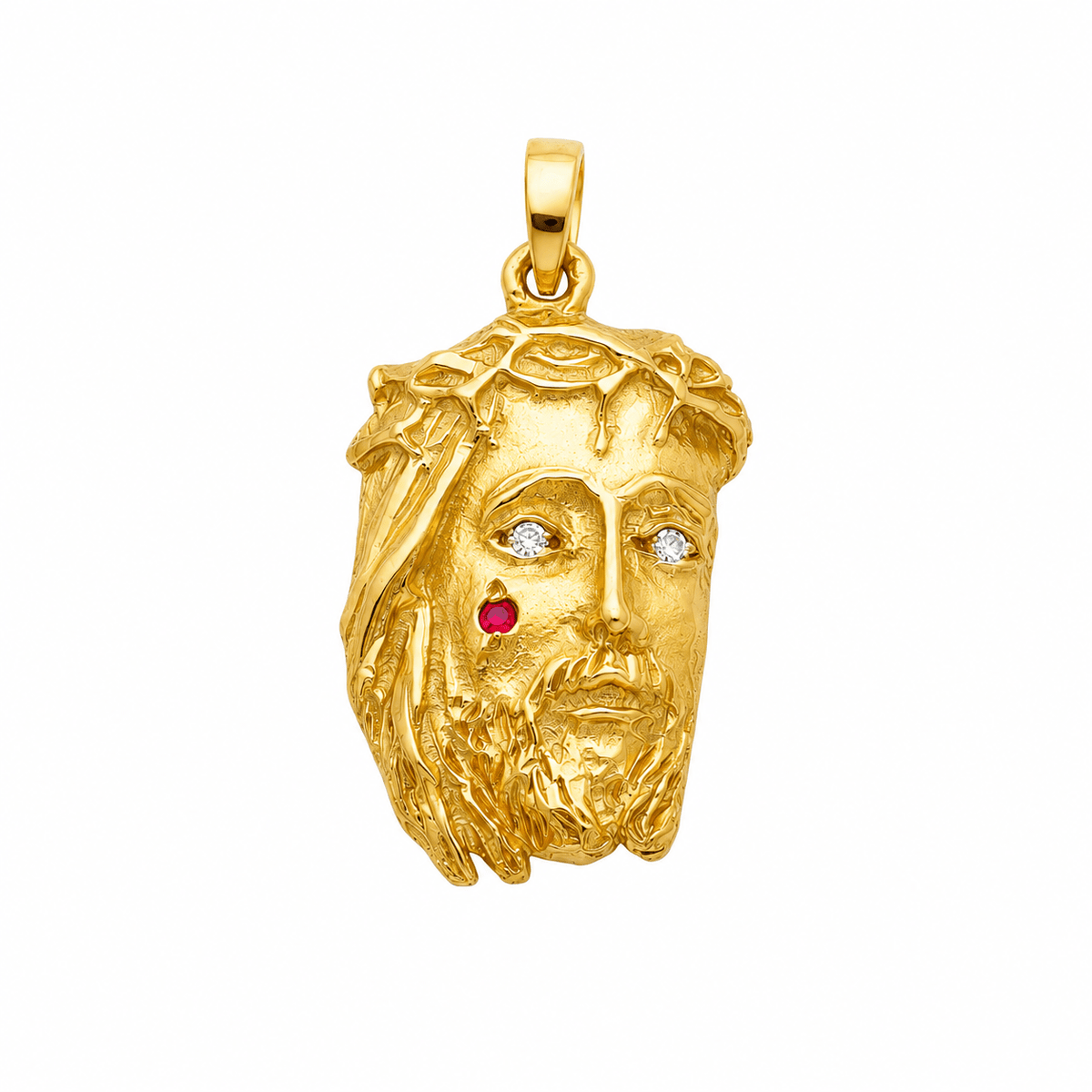 Cara de Cristo em Ouro 19kl com Rubi e Moissanites (2.9cm) - Loja do Ouro