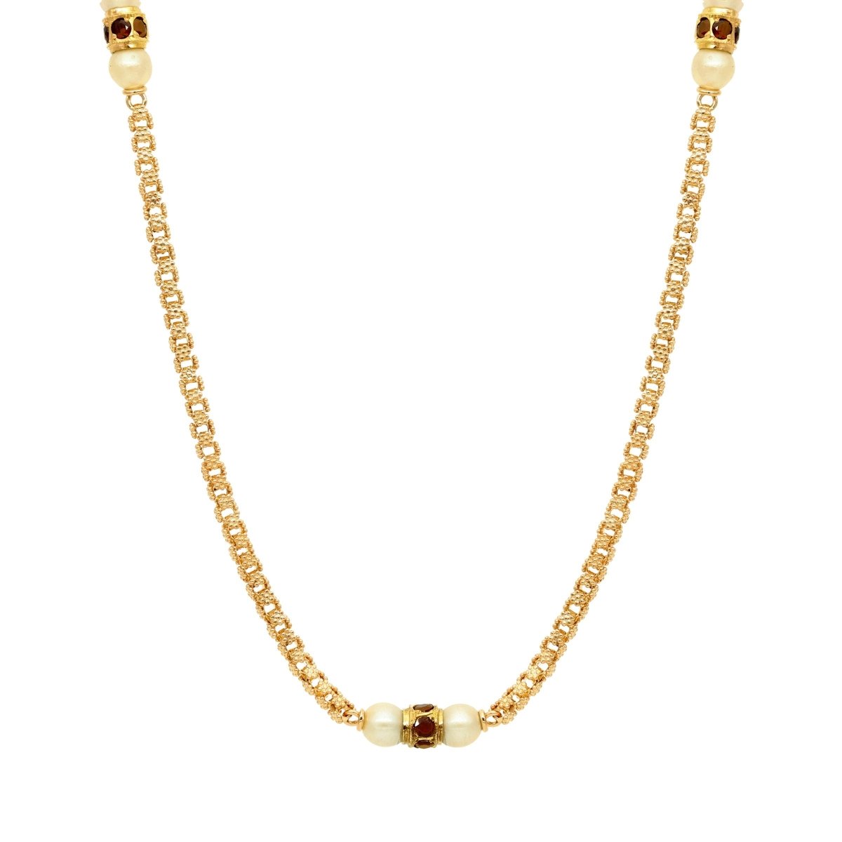 Colar Caramujos em Ouro com Pérolas e Granadas (76cm) - Loja do Ouro