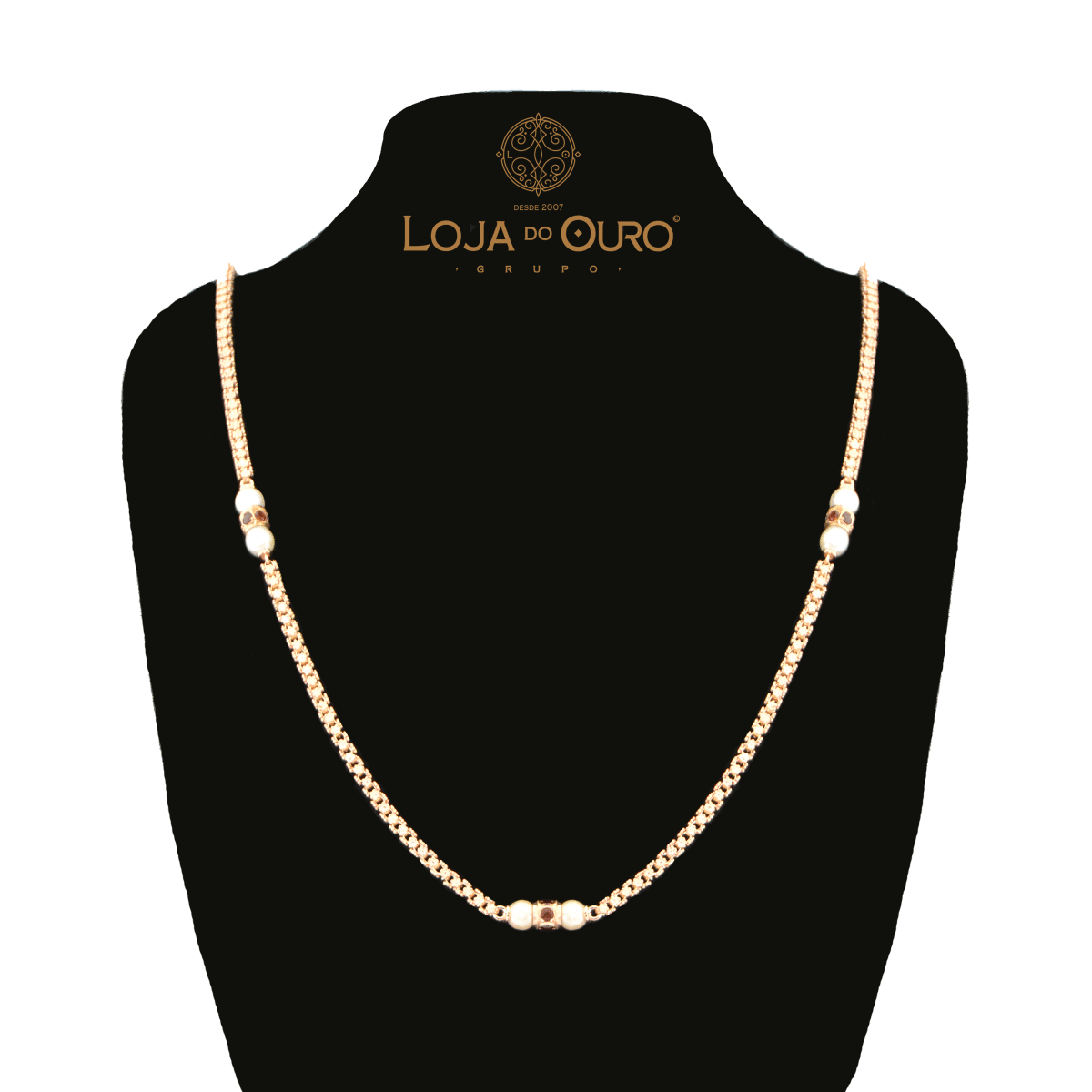 Colar Caramujos em Ouro com Pérolas e Granadas (76cm) Loja do Ouro