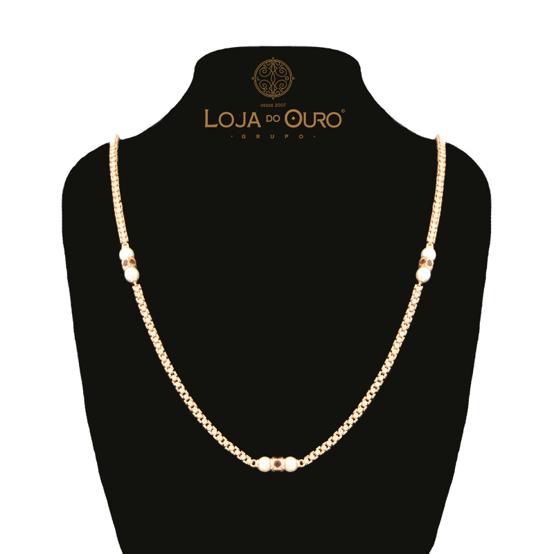 Colar Caramujos em Ouro com Pérolas e Granadas (76cm) Loja do Ouro