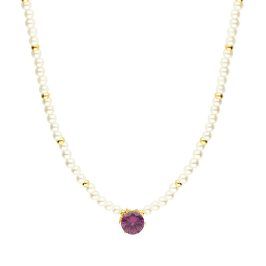 Colar com Pérolas e Pedra de Cor Roxa - Loja do Ouro
