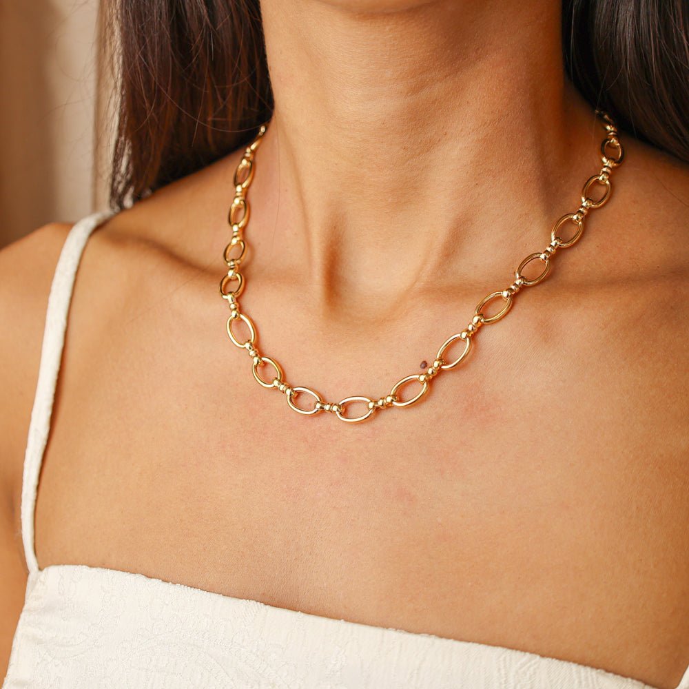 Collar de oro de 19 kl con eslabones y vigas ovaladas (45