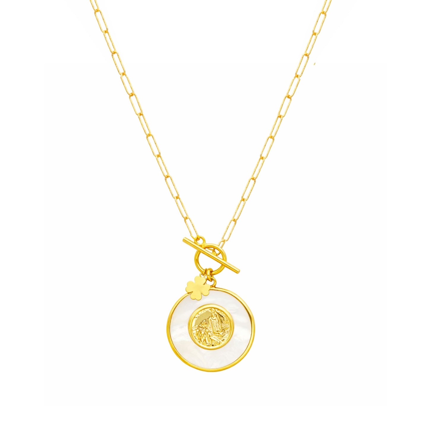 Colar Luz em Prata Dourada com Nossa Senhora e Três Pastorinhos (44cm) - Loja do Ouro