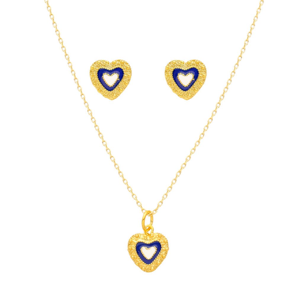 Conjunto Coração Caramujos em Prata com Esmalte Azul - Loja do Ouro