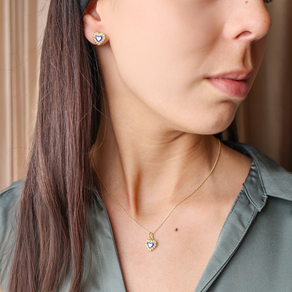 Conjunto Coração Caramujos em Prata com Esmalte Azul - Loja do Ouro