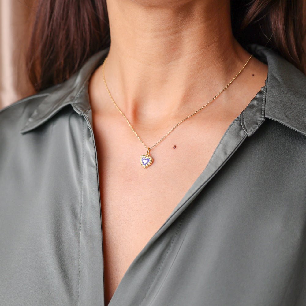 Conjunto Coração Caramujos em Prata com Esmalte Azul - Loja do Ouro