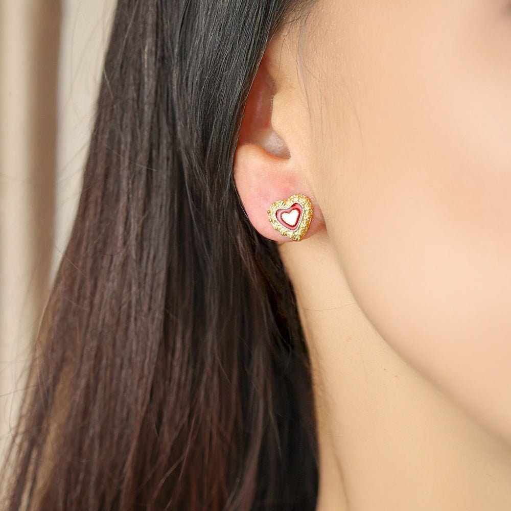 Conjunto Coração Caramujos em Prata com Esmalte Vermelho - Loja do Ouro