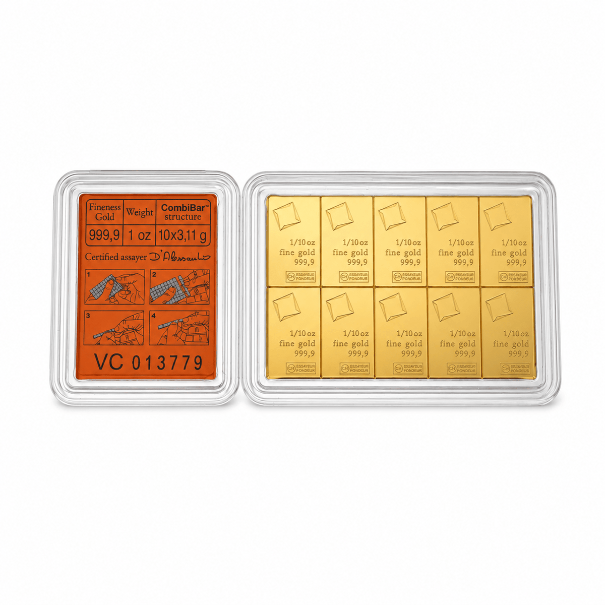 Conjunto de 10 Barras de 3.11gr em Ouro de 24kl - 1oz - Valcambi Suisse - Loja do Ouro