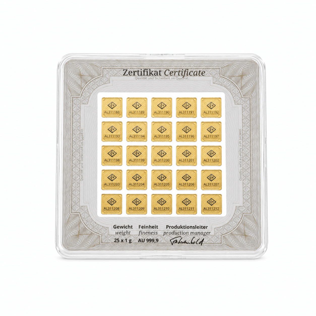 Conjunto de 25 Barras de 1gr de Ouro de 24kl - Geiger - Loja do Ouro