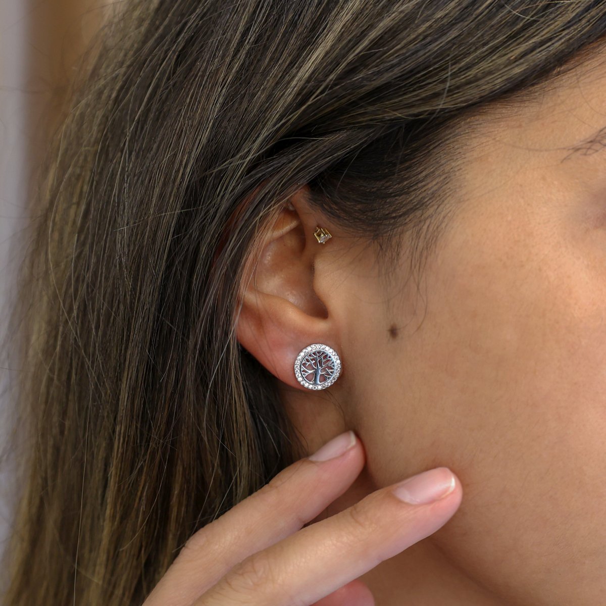 Conjunto Fio e Brincos Arvore da Vida em Prata e Zircónias - Loja do Ouro