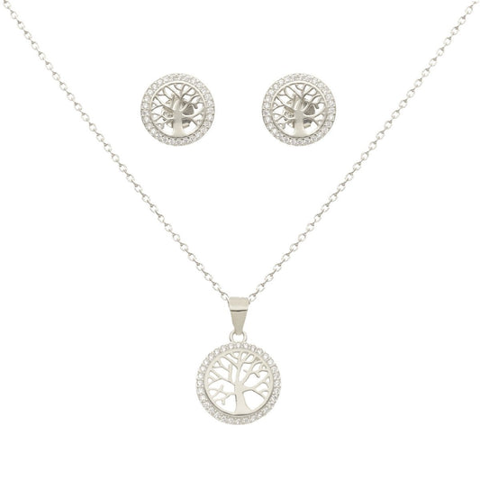 Conjunto Fio e Brincos Arvore da Vida em Prata e Zircónias - Loja do Ouro